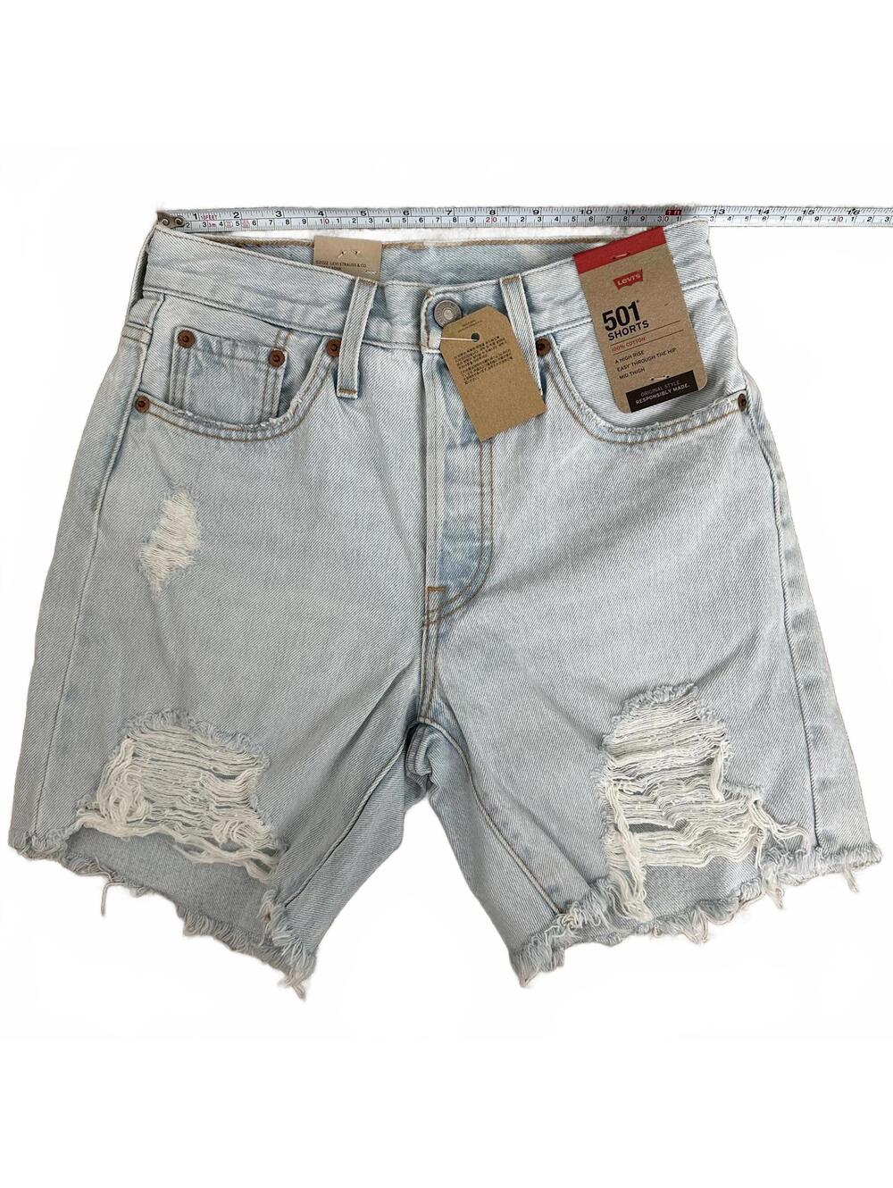Levi's 501 Mid Thigh Distressed Cotton Shorts Shake It Up NWT Size 24 - Picture 3 of 7
